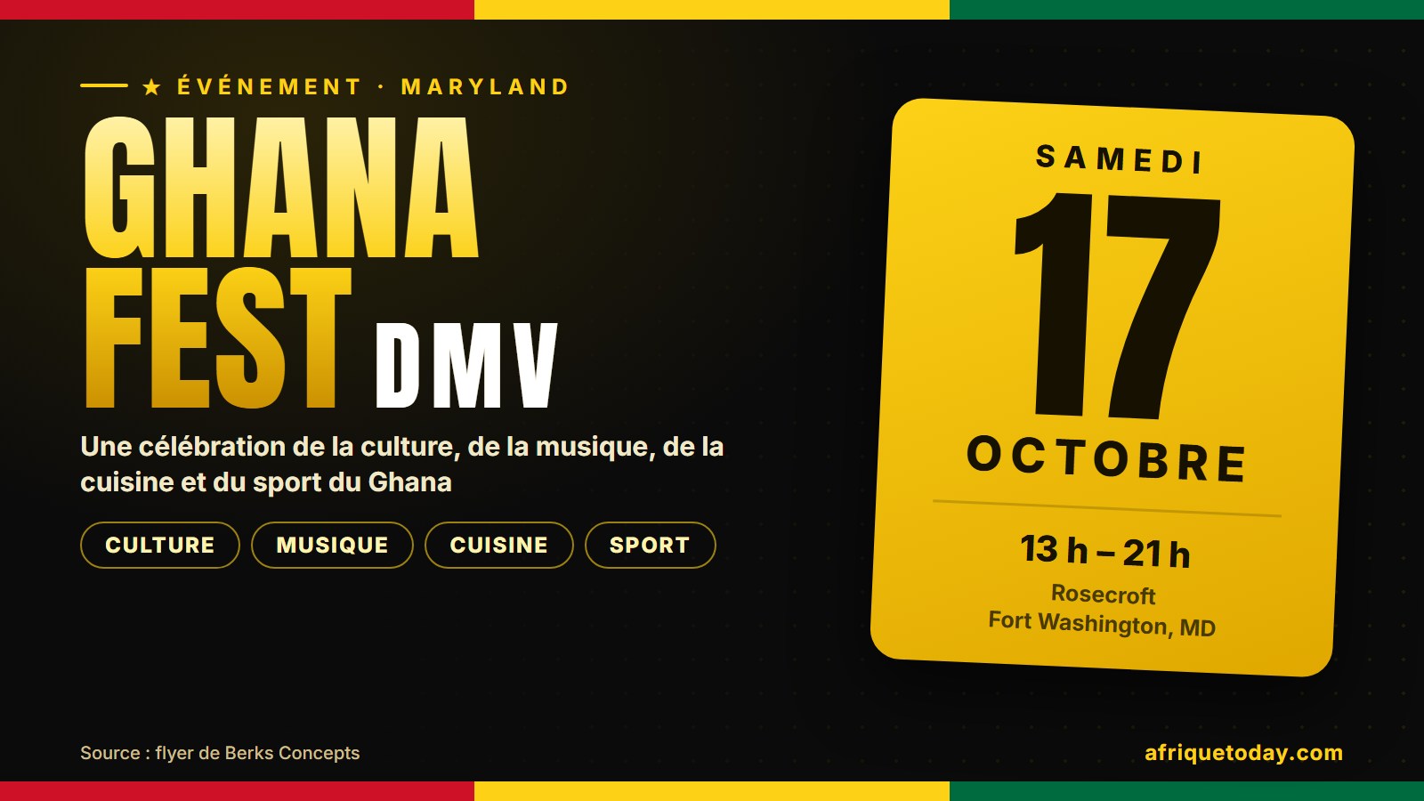 Ghana Fest DMV, samedi 17 octobre 2026, de 13 h à 21 h, Rosecroft, Fort Washington, Maryland