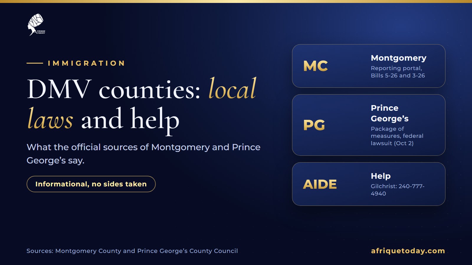 Montgomery and Prince George's counties: local immigration laws, federal lawsuit and help resources, from official sources