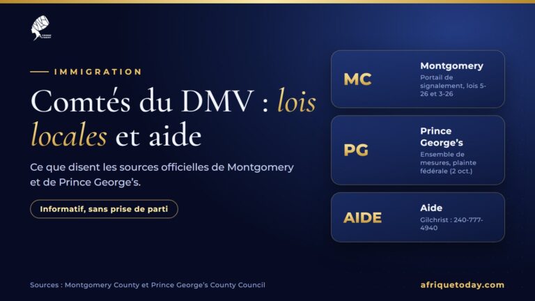 Comtés de Montgomery et de Prince George's : lois locales sur l'immigration, plainte fédérale et ressources d'aide, d'après les sources officielles